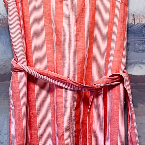 EDDIE BAUER Striped Sleeveless LINEN Blend Dress Tie Waist Orange White Womens L - Picture 7 of 16